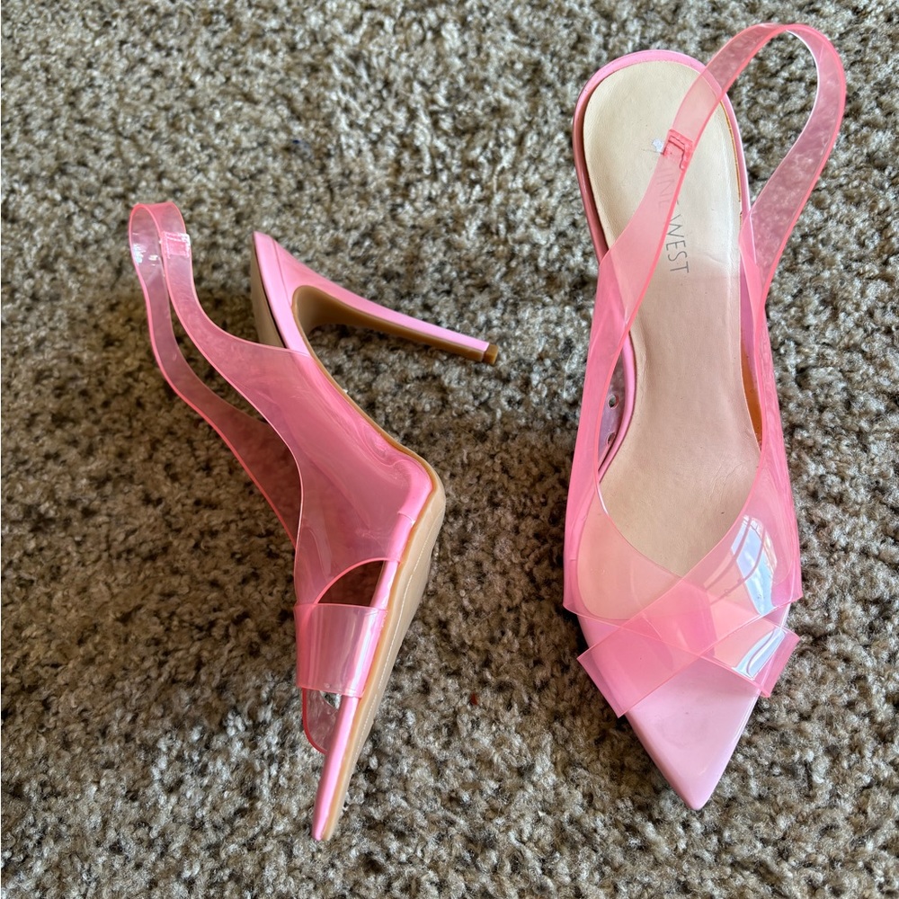 Pink See-Through Crossed Preppy Heels Size 9.5